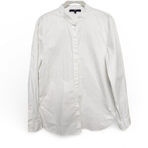 Tibi Cotton Poplin Button Down Shirt Band Collar 4 Modern Classic Quiet Luxury